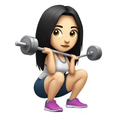 Pale girl with long black hair squatting weight, with laptop  sticker