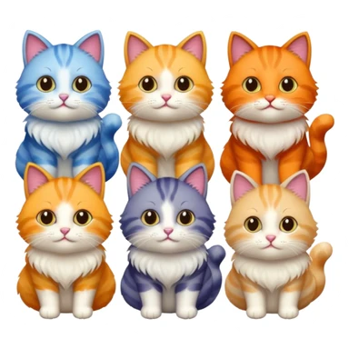 6 cats with different coloured coats sticker