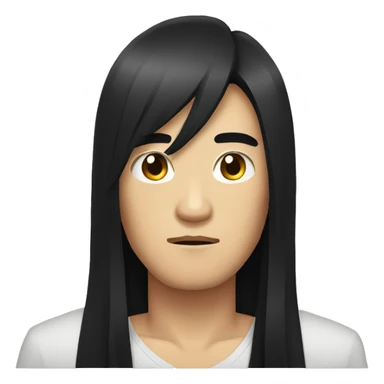 asian guy with long black hair serious face sticker