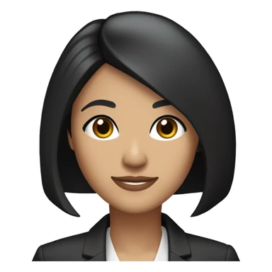 black hair ,customer serice staff, with straight, dark shoulder-length hair styled in a sleek bob. She has large, expressive brown eyes with prominent eyelashes and a subtle, friendly smile. Her attire includes a dark blazer professional sticker