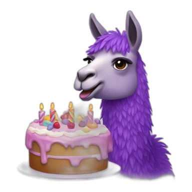 a purple llama eating a birthday cake sticker