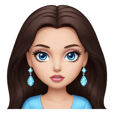 pretty bratz baddie, long darkbrown hair, pretty makeup, long lashes, pretty crystal blue eyes sticker