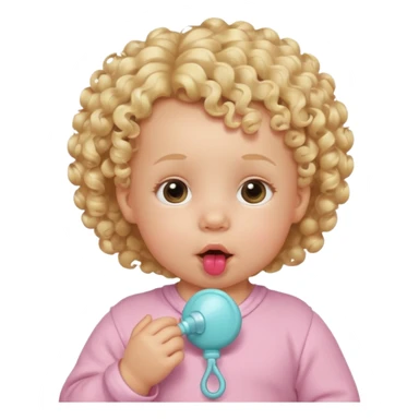 Blonde curly-haired baby, pacifier in mouth sticker
