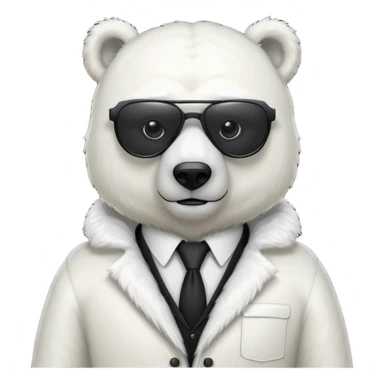 Make a humanoid polar bear with a secret agent outfit and dark black glasses sticker