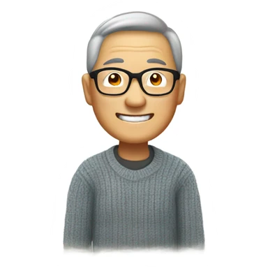 Asian man at 60 years old who is in a sweater giving a thumbs up and smiling with eye glasses. Use a text bubble to say “Chester Chao EmblemHealth Treasury” sticker