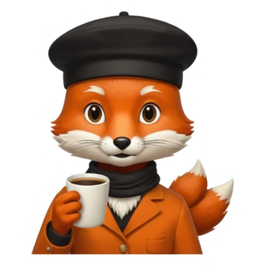 Fox in beret holding coffee cup sticker