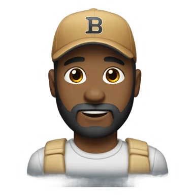 Man wearing baseball cap with a beard holding a black mouth cur dog sticker