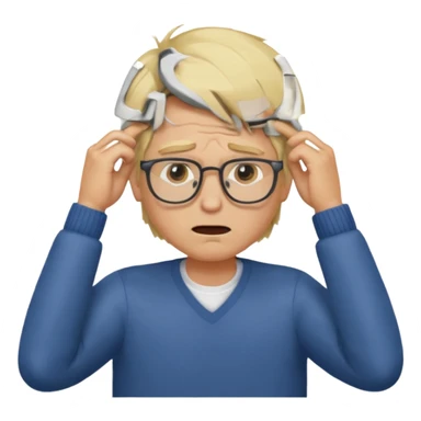 Man pulling hair out with glasses and blonde sticker