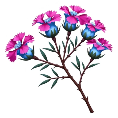 Blue tree branch twig with flowers Dianthus sticker