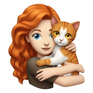 Realistic white girl dark red hair and blue eyes hugs a orange cat  sticker