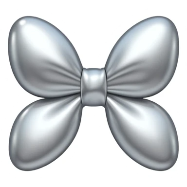 A cute bow emoji made of polished silver chrome, smooth rounded loops, glossy metallic surface, soft mirror reflections, subtle highlights, minimal and adorable proportions, iOS emoji style, centered composition, clean white background, soft studio lighting, no text, no outline, ultra high quality sticker
