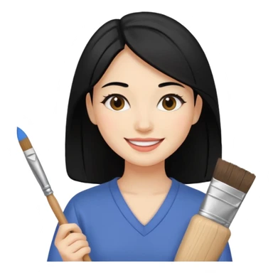 Painting Hold. Women painting smilling  black hair sticker