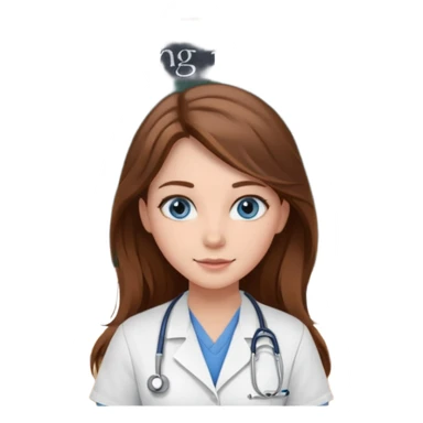 university classroom that says nursing school on the blackboard with a pretty female nursing student with long brown hair, blue eyes sticker