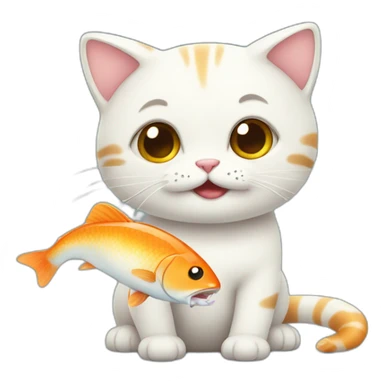 cute cat eating fish sticker