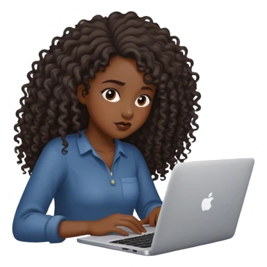 Black girl pretty with long curly hair  black trying to work on laptop  sticker