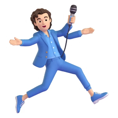 Harry Styles leaping, microphone in hand, modern pop style, lively expression sticker
