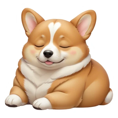 Cinematic Chubby Sleeping Corgi Portrait Emoji, Chubby and serene, with a round, adorable build, a smooth fawn coat accented by white patches, and those signature short legs, eyes gently closed in peaceful slumber, Simplified yet irresistibly endearing features, highly detailed, glowing with a gentle, dreamy glow, high shine, relaxed and content, stylized with a touch of whimsy, bright and heartwarming, soft glowing outline, capturing the essence of a blissfully sleepy herder, so comically serene it feels like it could roll out of the screen and snore with adorable charm! sticker