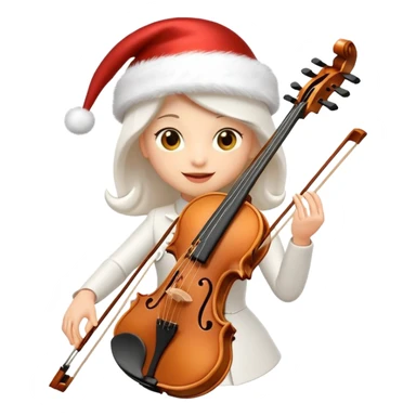 A sleek, elegant, pure white animated violin emoji wearing a festive New Year hat on top, sparkling details, soft glow, premium cartoon style, high resolution, 3D-like shading, cheerful and cute, perfect for Telegram sticker or emoji, minimalistic background sticker