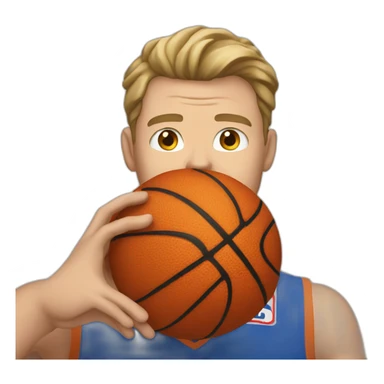 White man in a basketball jersey holding a basketball sticker