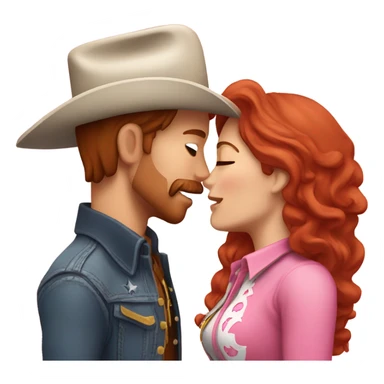 Cowboy with brown hair kissing cowgirl with red hair wearing pink sticker