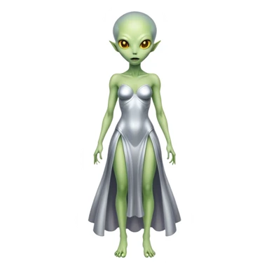 alien woman light green skin in silver dress Yellow eyes, full body  sticker