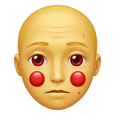 A circular yellow face with many herpes sores that are close together and red  sticker