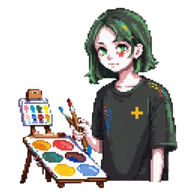 sick artist looking unwell with a paintbrush and palette sticker