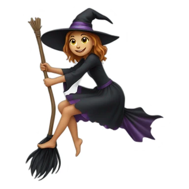 halloween young witch on a broom sticker