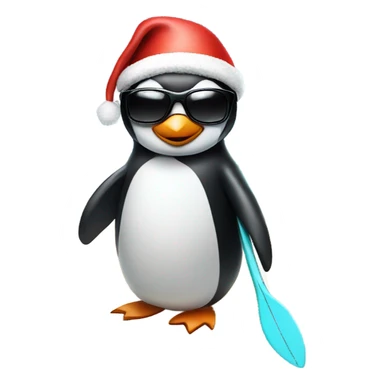 penguin in a surfboard with sunglasses and a santa hat  sticker