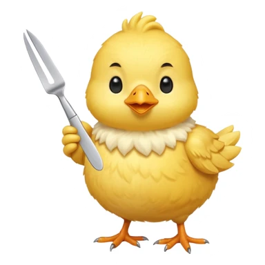a yellow chick with a butter knife sticker