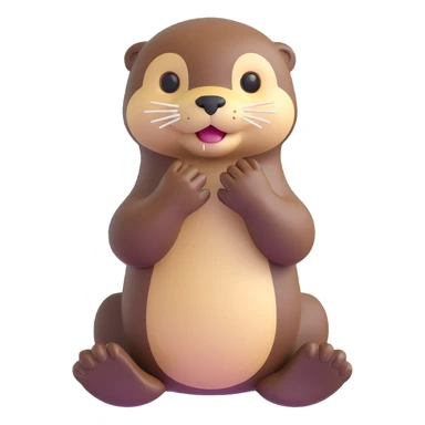 an otter with hands together, looking up, asking for a favour, microsoft style 3d fluent emoji sticker