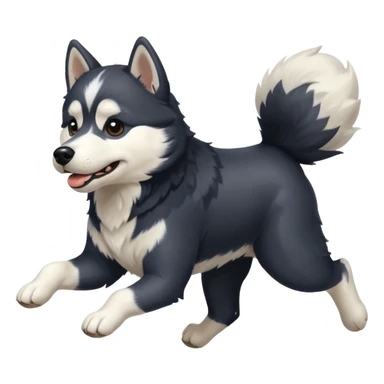 a black and white husky dog running towards the left sticker