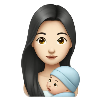 Long hair pale skin asian with dark eyes with infant baby  sticker