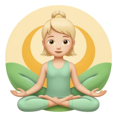 Flat illustration emoji of a small child practicing yoga, simple pose, calm and happy expression, soft pastel colors (yellow, green, soft orange), rounded shapes, minimal details, child-friendly, gentle and warm style, vector illustration, no background, cohesive style with kindergarten branding sticker