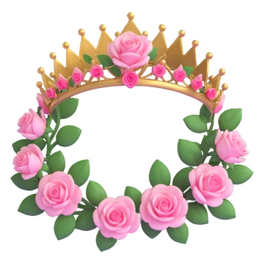 3D gothic rose crown with pink petals, elegant and regal sticker