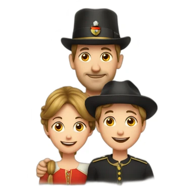 A family with German hat sticker