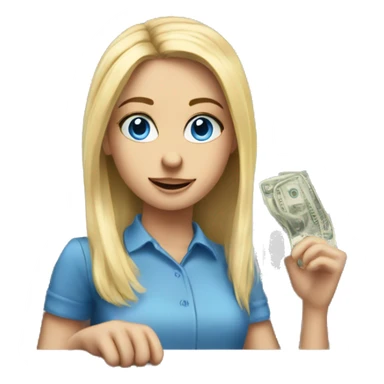 blue-eyed blonde girl paying at the cash register sticker