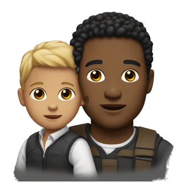 man with light skin tone with a black baby child in arms sticker