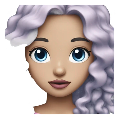 Cut girl with long wavy black and blue hair, blue eyes, pale sin, pink lips, blush. sticker