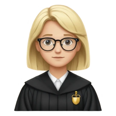 Young judge, blonde hair with glasses and robe sticker