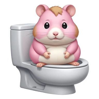 Cute chubby cartoon-style hamster sitting on toilet, sticker-style illustration sticker