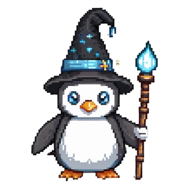 penguin wizard with a pointy hat and magic staff sticker
