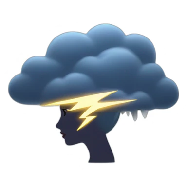 storm cloud with lightning coming out top of woman's head sticker