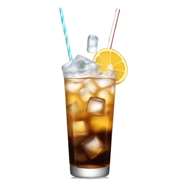 a tall and thin highball cocktail with 2 colors, brown on the bottom and clear water on top with crush ice and a straw, juste one drink, clear separation between colors sticker