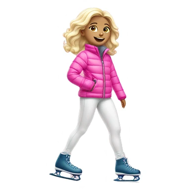White blond girl on skates in cute pink puffer jacket and white leggings  sticker