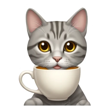 hazel eyed grey Tabby cat holding a cup of tea sticker