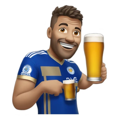 Leicester city supporter with a pint sticker