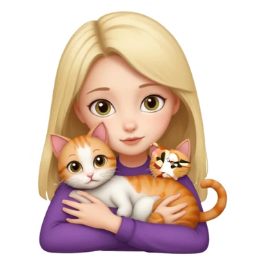 A cute girl hugging a cute cat sticker