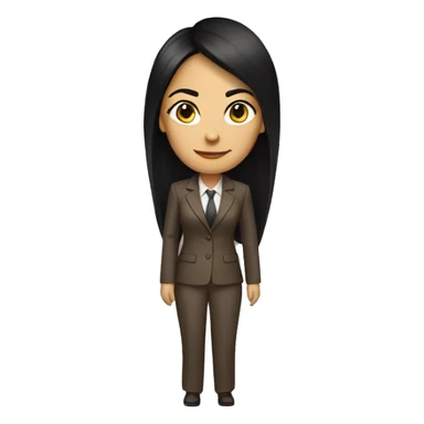 Female defense attorney with long black hair with brown suit sticker
