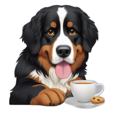 bernese mountain dog drinking tea and eating cookies sticker